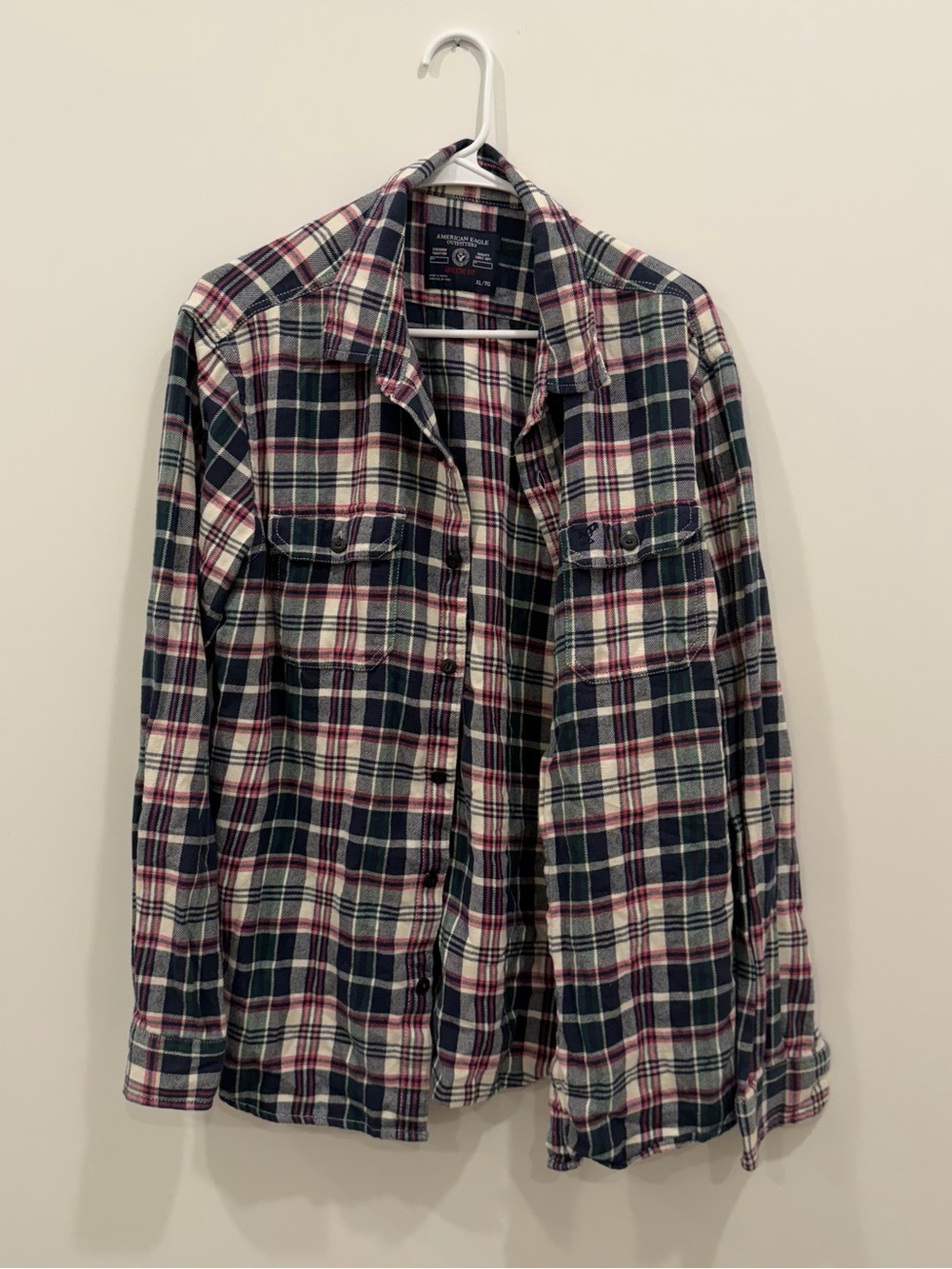2012 American Eagle Outfitters Navy, White and Burgundy Plaid Button-Down Shirt